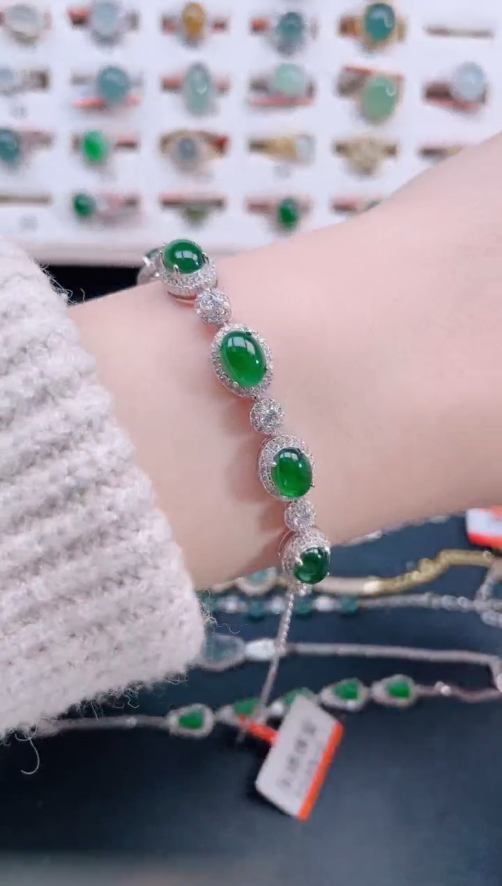 银S925镶嵌手链翡翠天然翡翠