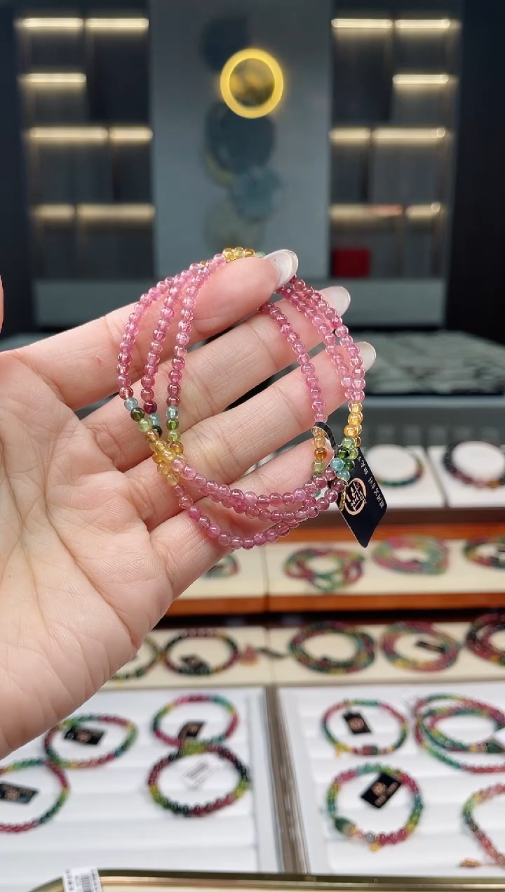 未镶嵌老矿碧玺彩虹三圈手串3mm+碧玺多样性发一条T