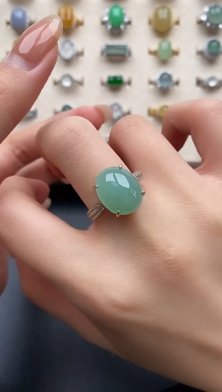 银S925镶嵌戒指翡翠一物一证一礼盒