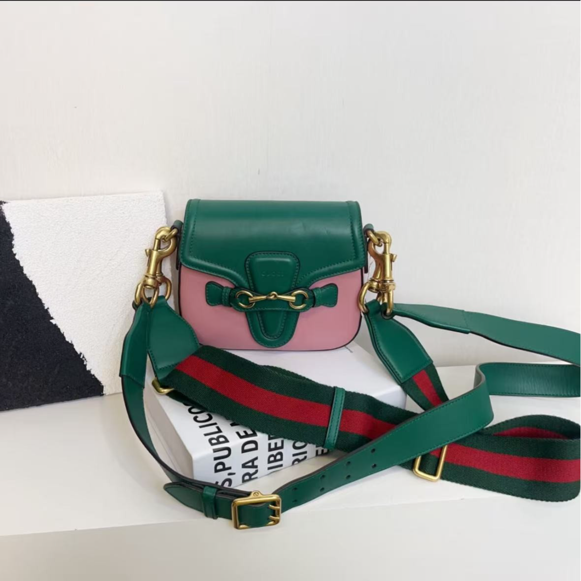 95新 GUCCI/古驰 【小考拉】古驰 绿粉马鞍斜挎包