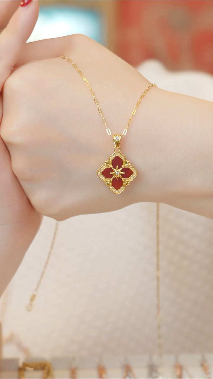 【闪购商品】玛瑙/玉髓项链18K金镶嵌布奇