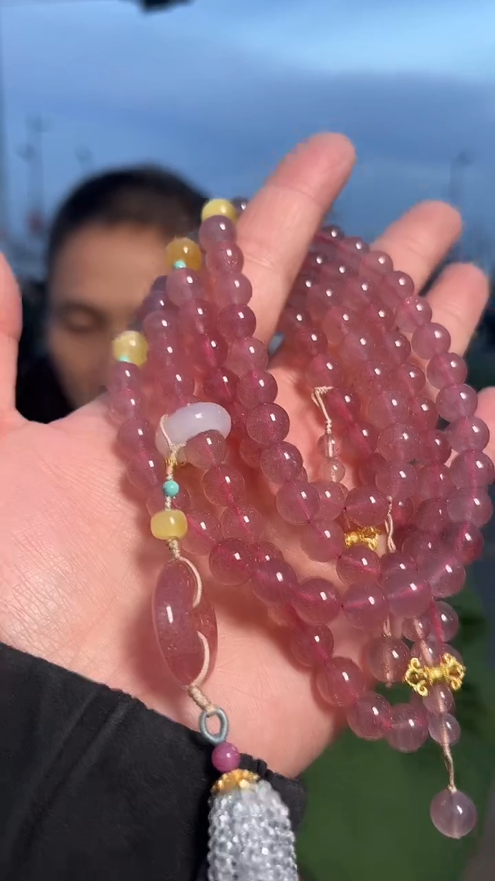 【闪购商品】石英质玉手链未镶嵌天然DIY草莓晶手串多样性发一8mm