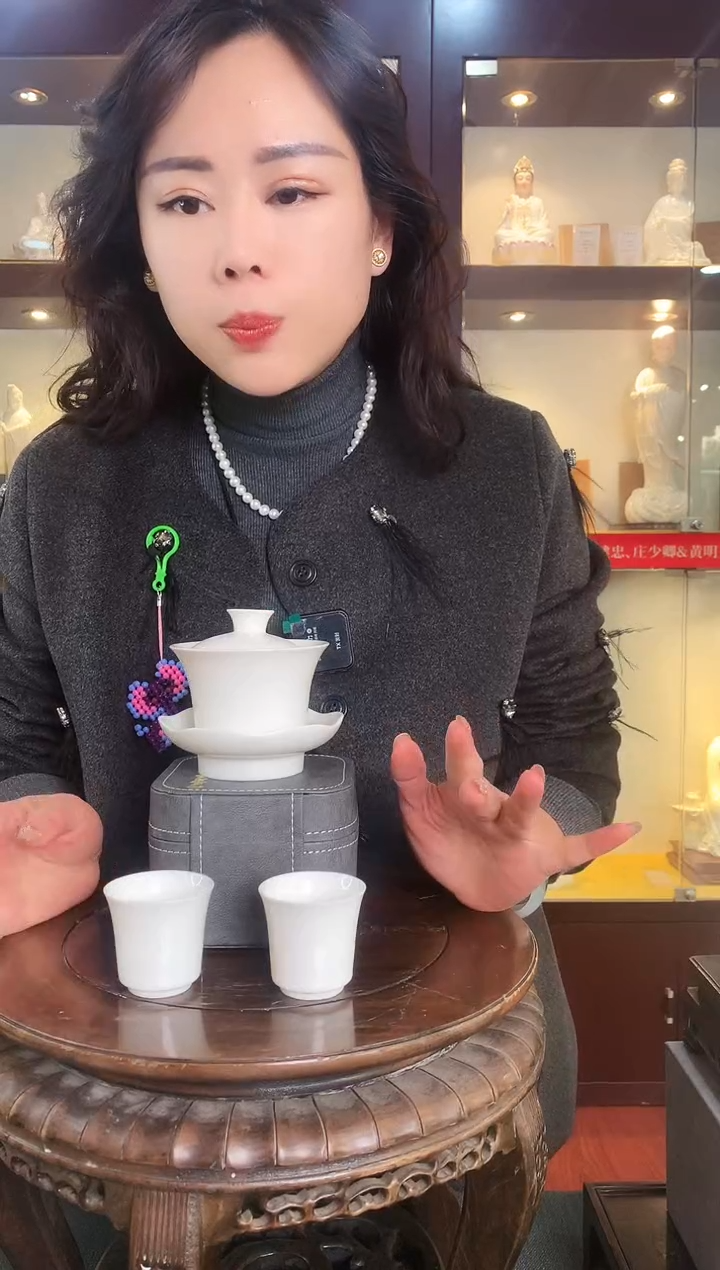 【闪购商品】德化白瓷 三才盖碗+主人杯一对