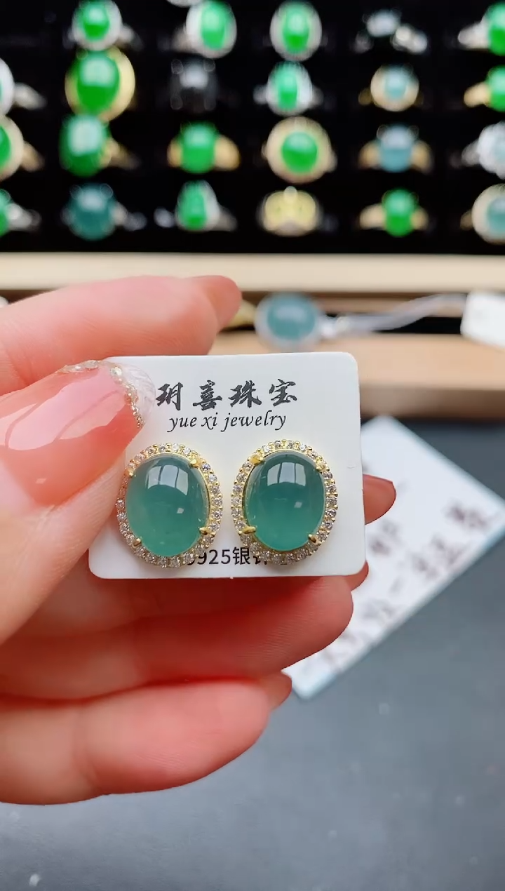【闪购商品】翡翠耳饰银S925镶嵌50800