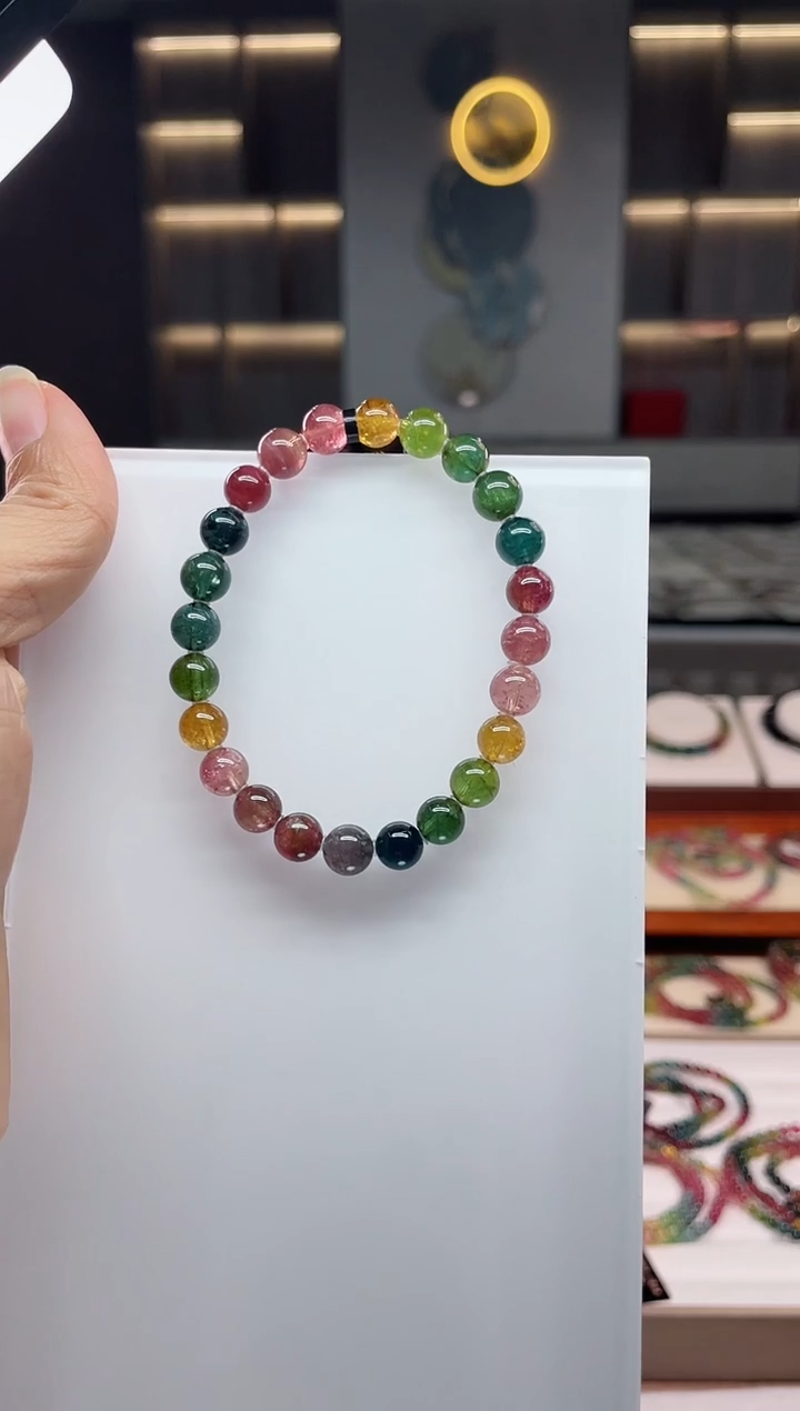 未镶嵌冰透体老矿碧玺色标单圈手串7mm+碧玺（多样性发一条）Q