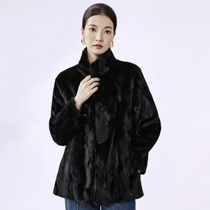 雅婷俪迩冬季女士水貂皮草皮毛一体立领保暖通勤约会百搭拼貂直播