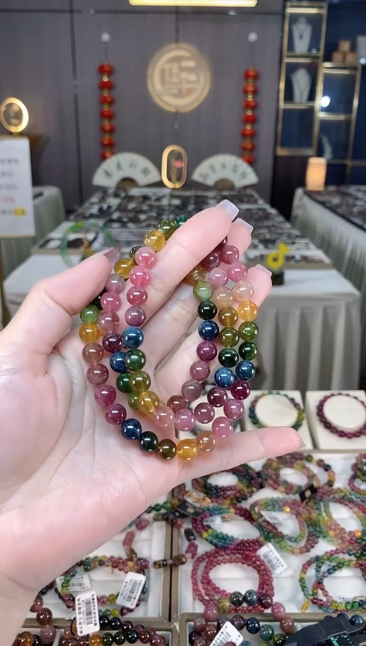 未镶嵌冰透体老矿碧玺彩虹三圈手串8mm+碧玺hon多样性发一条