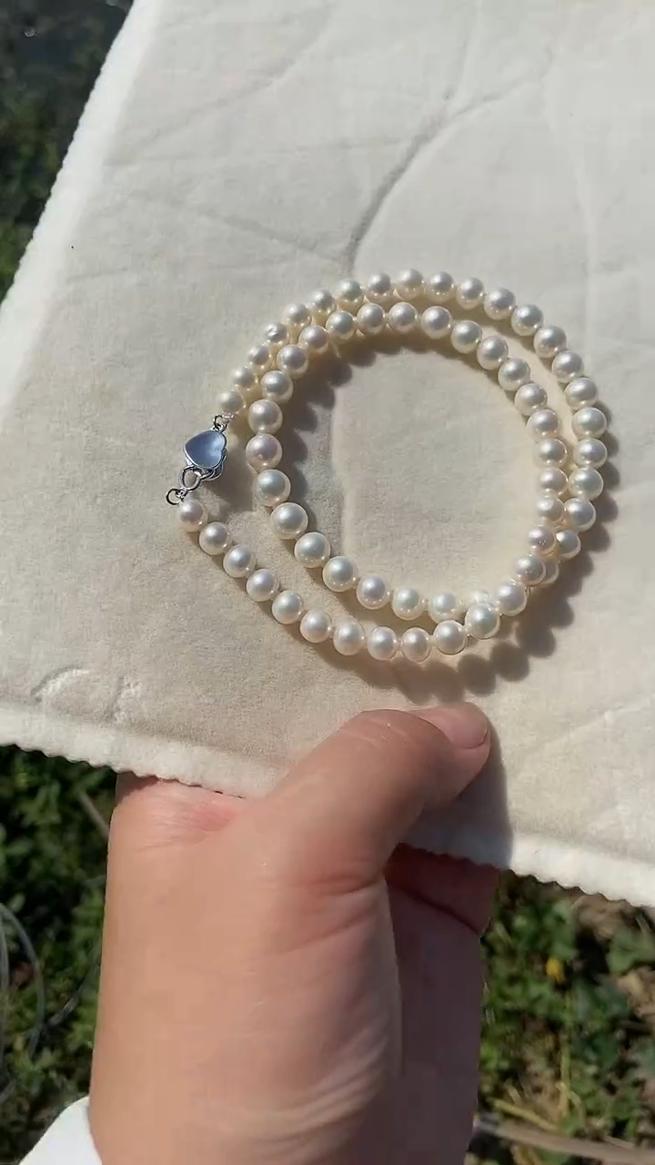 颈饰银S925镶嵌淡水珍珠6.5-7.5mm天然淡水珍珠项链