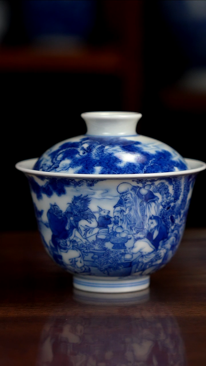 晓竹窑青花十二生肖盖碗