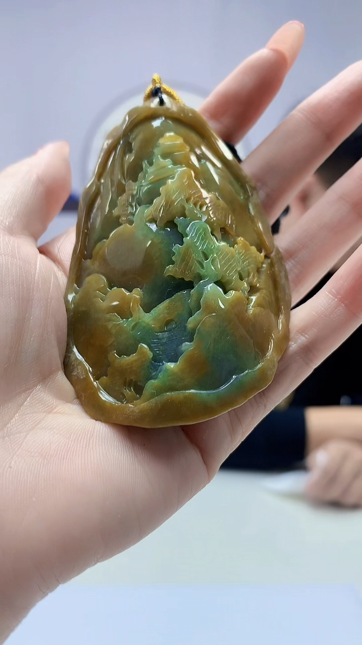 【闪购商品】定制翡翠未镶嵌4917DD-毛货挂件山水71