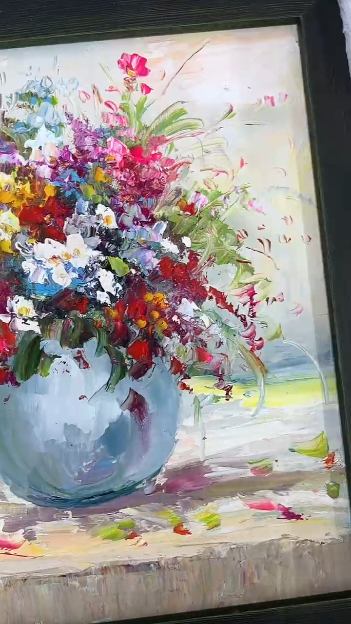 油画梁静-25x25-风景-带框