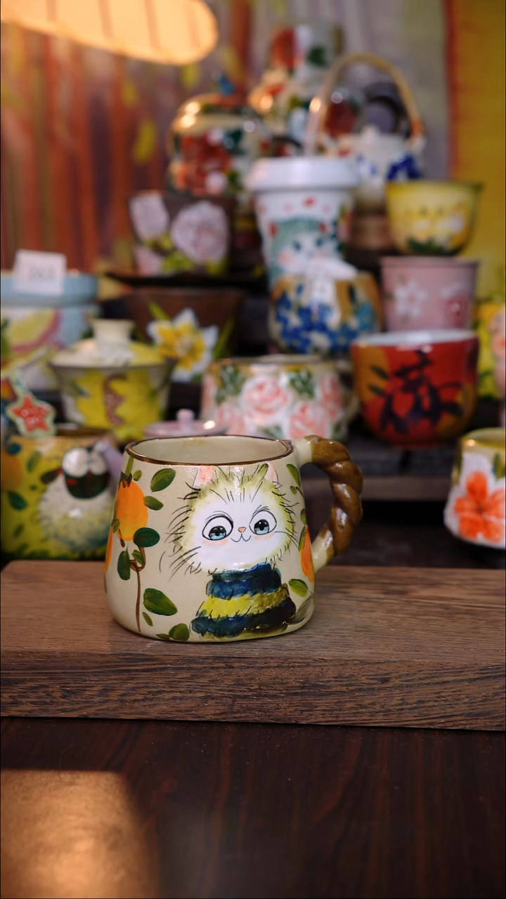 杯子陶泥垚手作 景德镇手工手绘陶瓷器物