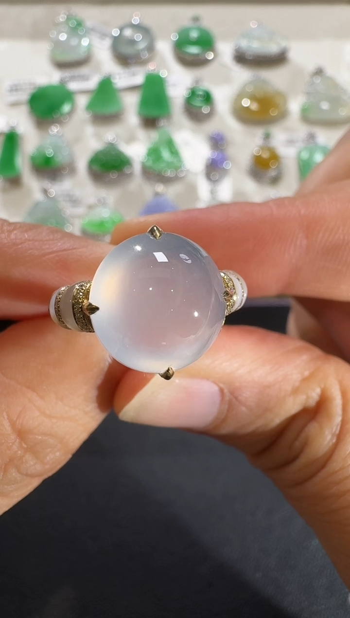 【闪购商品】翡翠戒指18K金镶嵌【源头工厂】贝母钻石镶嵌