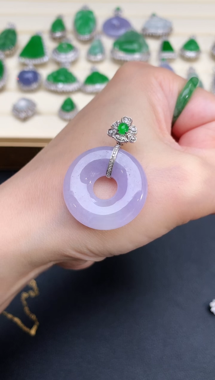 翡翠18K金镶嵌吊坠(不含链)47甜甜圈|6980+0