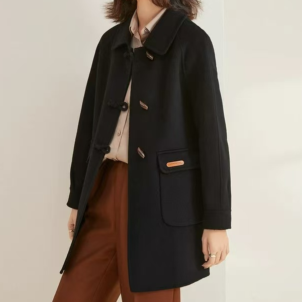 贯瑾32715 休闲系扣中长女款绵羊毛大衣