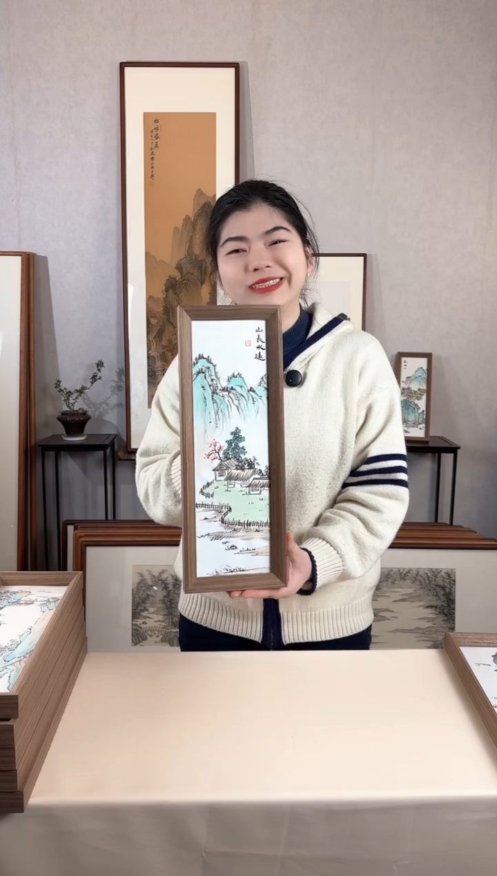 【闪购商品】国画手绘*山长水远*15*42cm摆台