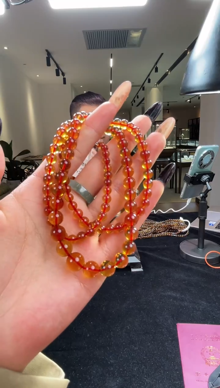 琥珀颈饰未镶嵌缅甸琥珀血红茶塔链