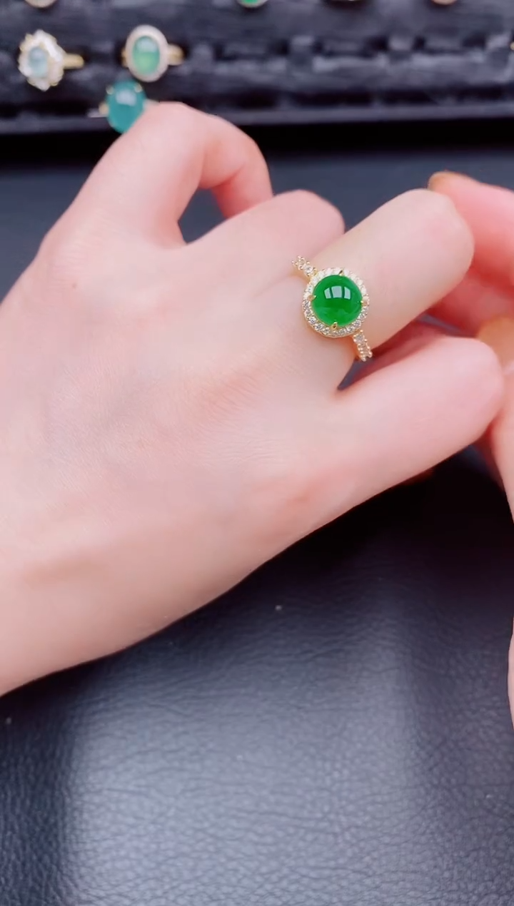 【闪购商品】翡翠戒指银S925镶嵌天然a货翡翠95