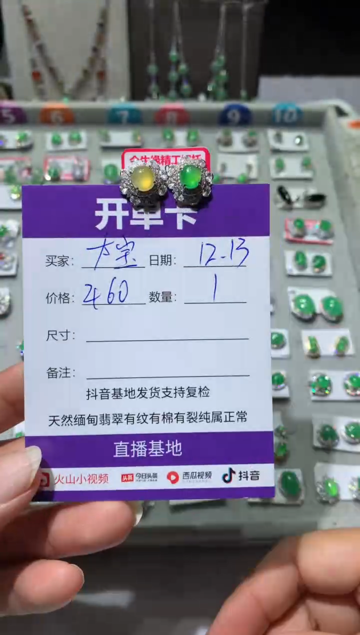 银S925镶嵌翡翠耳饰大* 大宝
