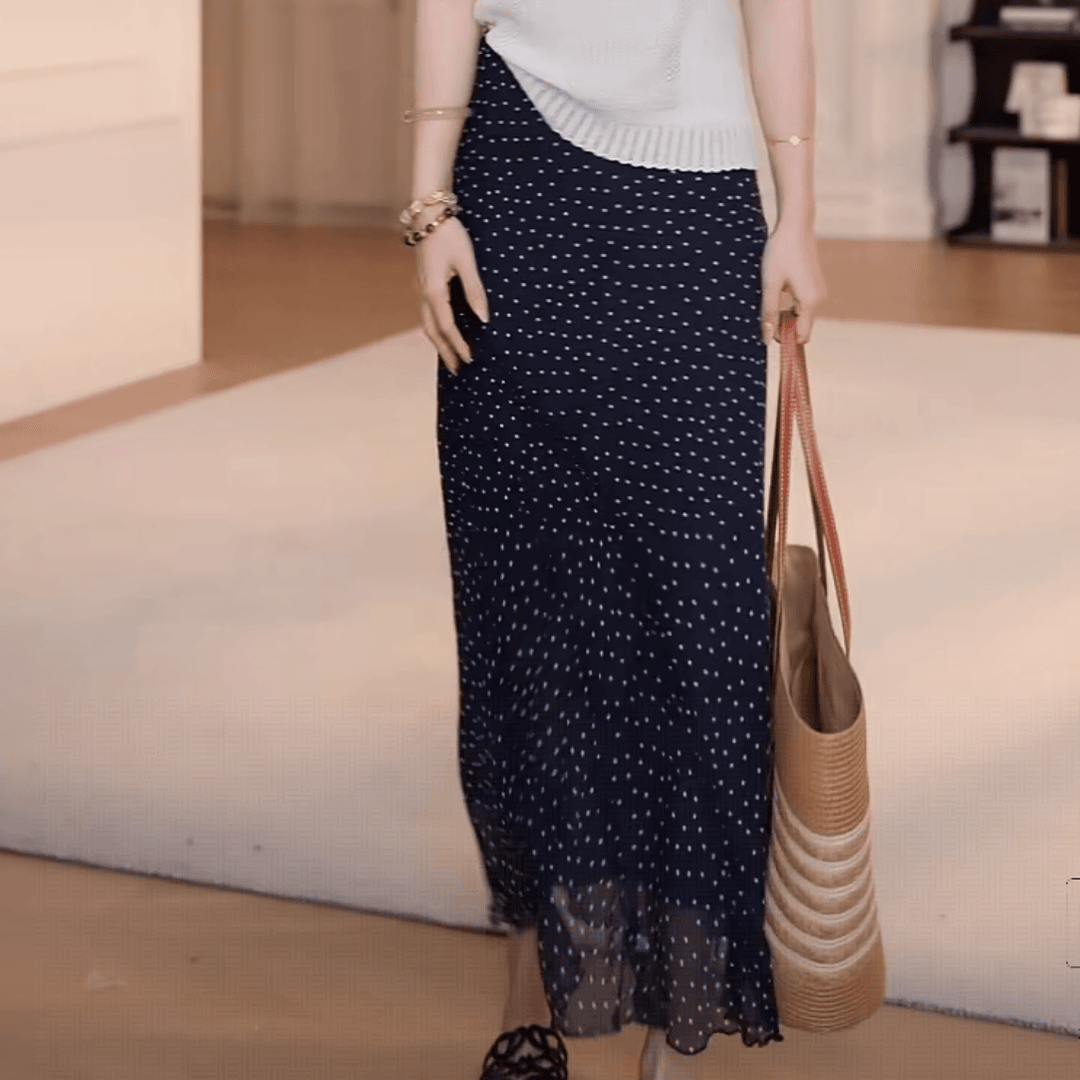 橡筋松紧腰波点斜花边网纱半身裙2025夏季新款显瘦法式裙子16239