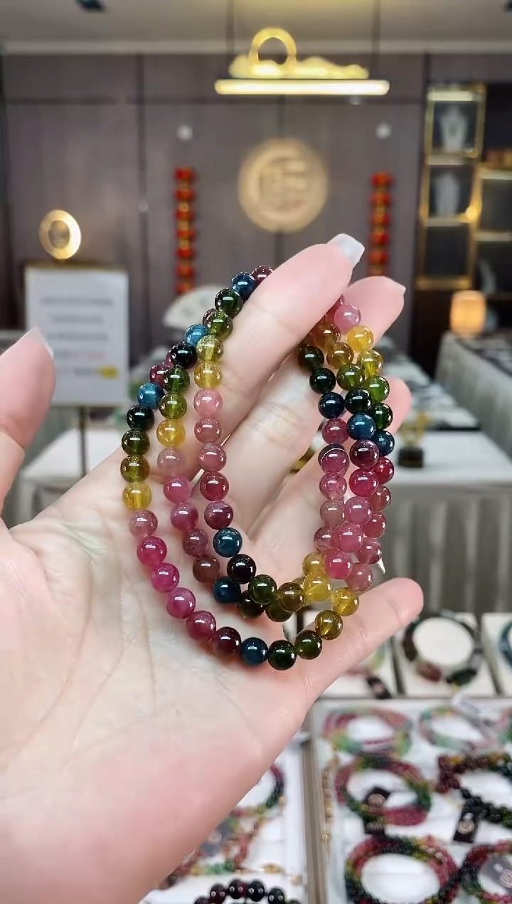 【闪购商品】碧玺三圈手串6mm+未镶嵌（多样性发一条）hon