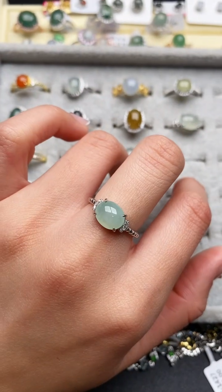 【闪购商品】翡翠戒指银S925镶嵌555555555+3