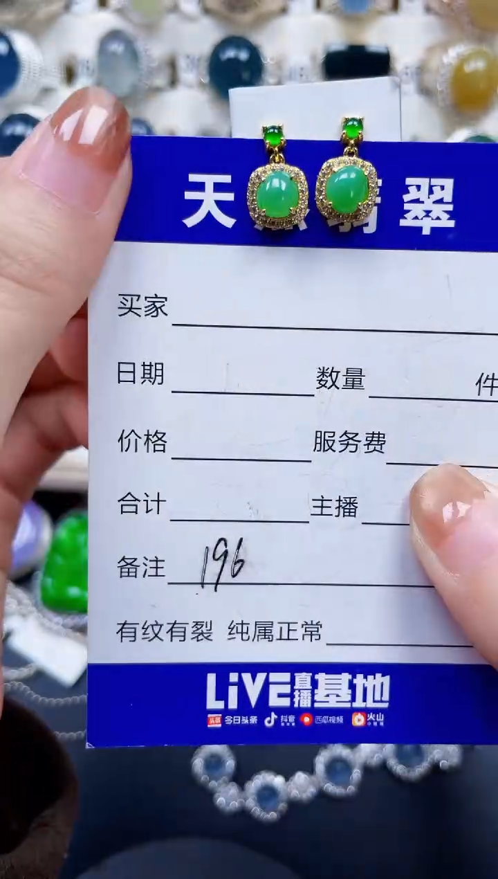 银S925镶嵌翡翠耳饰196