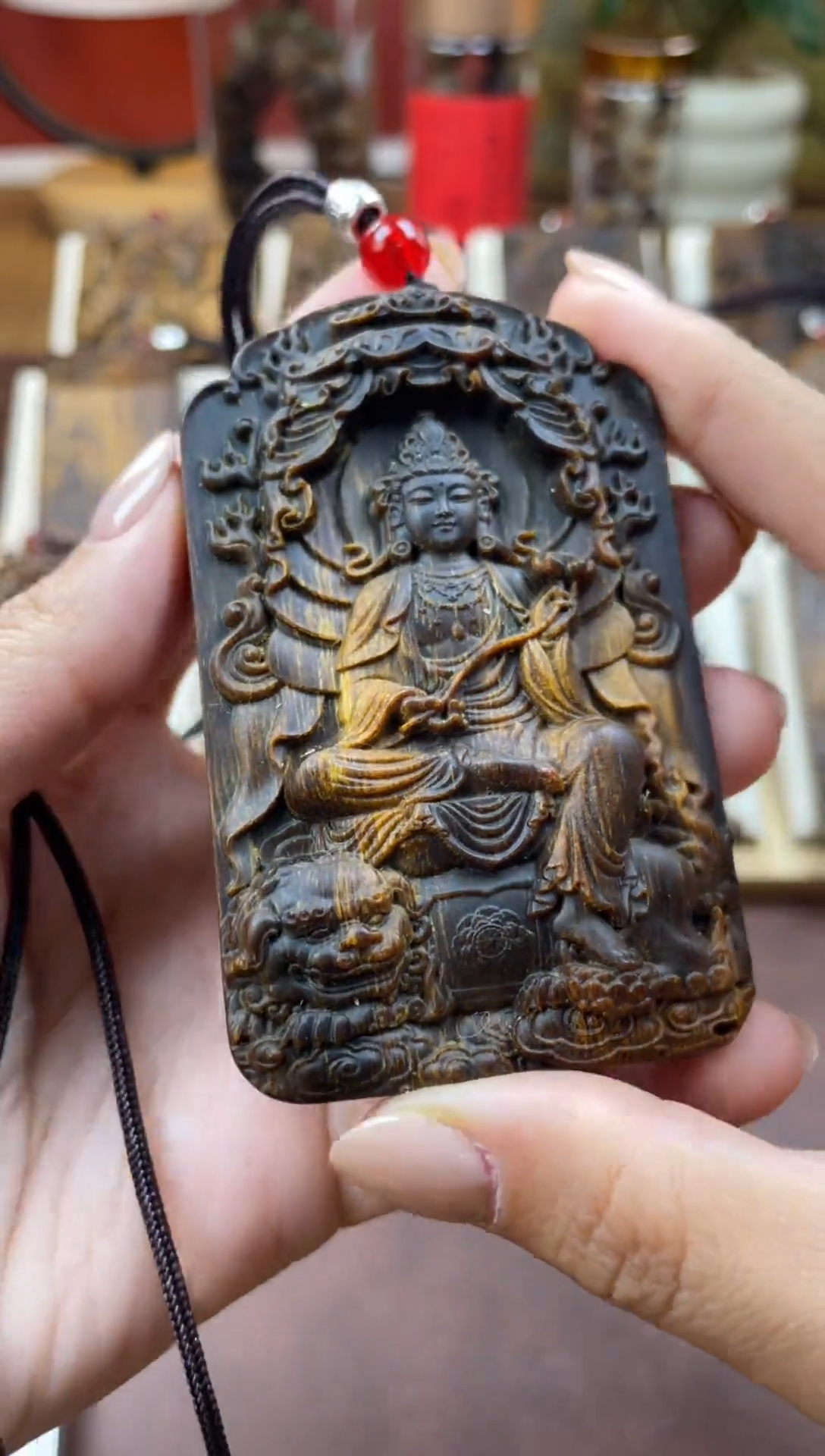 木木雕款芽庄十二生肖守护 文殊菩萨 8 cm 送养香瓶