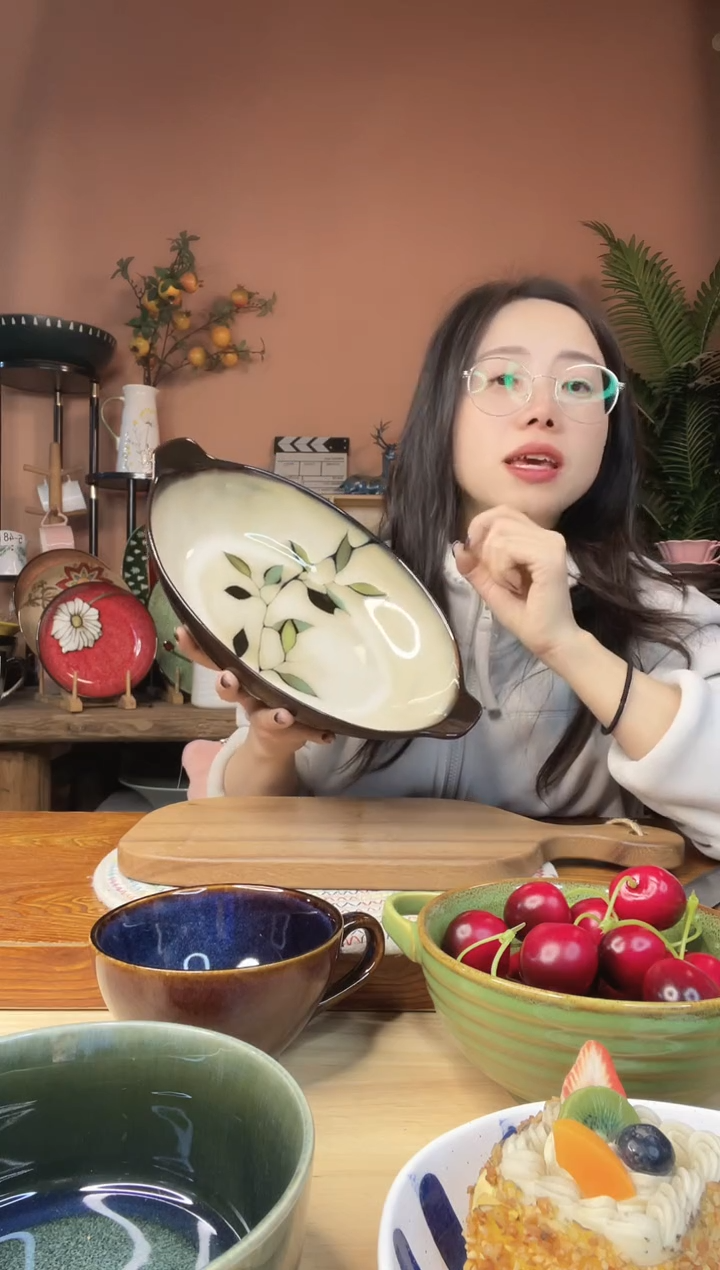 陶瓷11.5英寸竹叶双耳鱼盘 微瑕疵