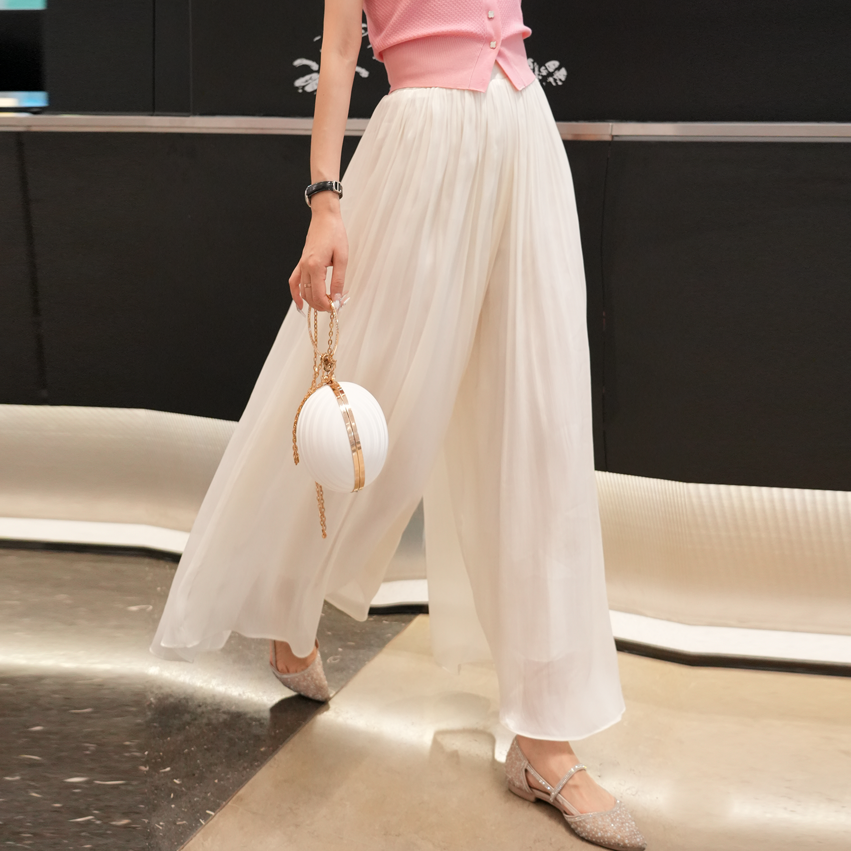 蔡小姐夏季简约阔腿裤琉璃冰丝慵懒叠穿风显瘦阔腿裤高腰裙裤垂感