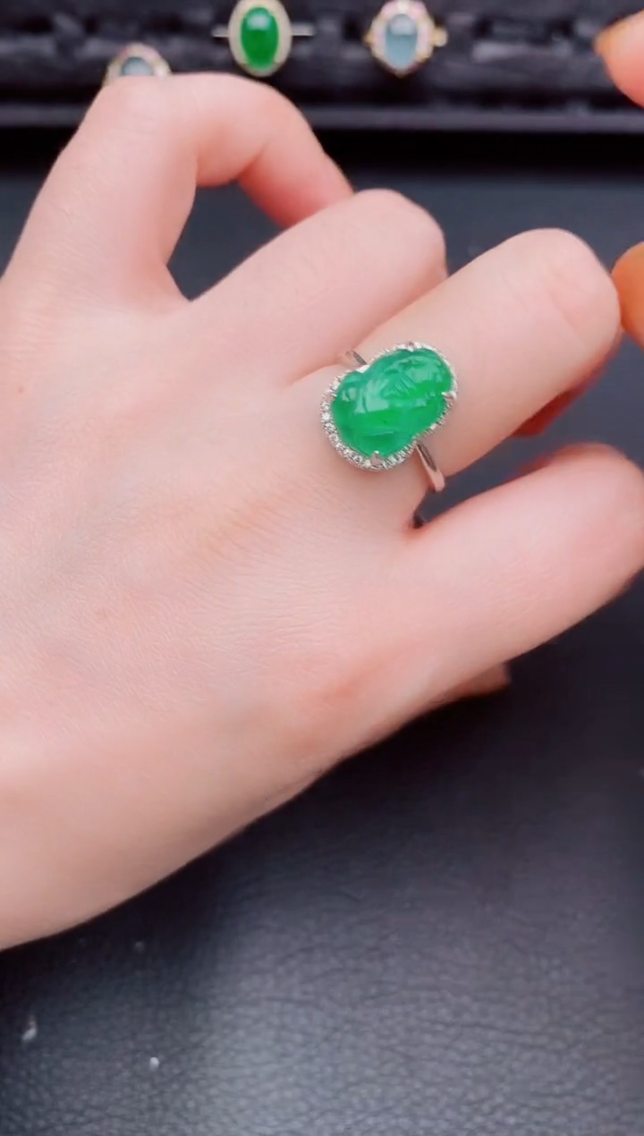 【闪购商品】翡翠戒指银S925镶嵌天然a货翡翠478