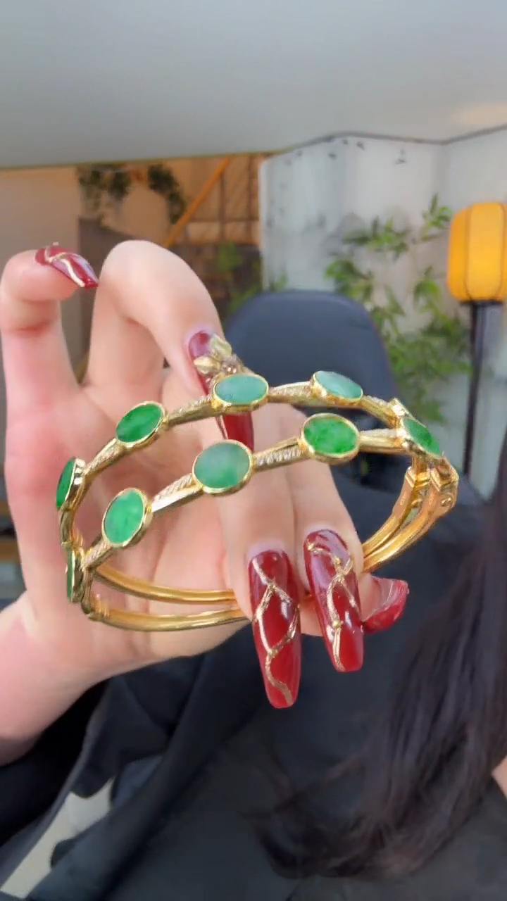 【闪购商品】翡翠手镯银S925镀金镶嵌翡翠手镯多样性发一