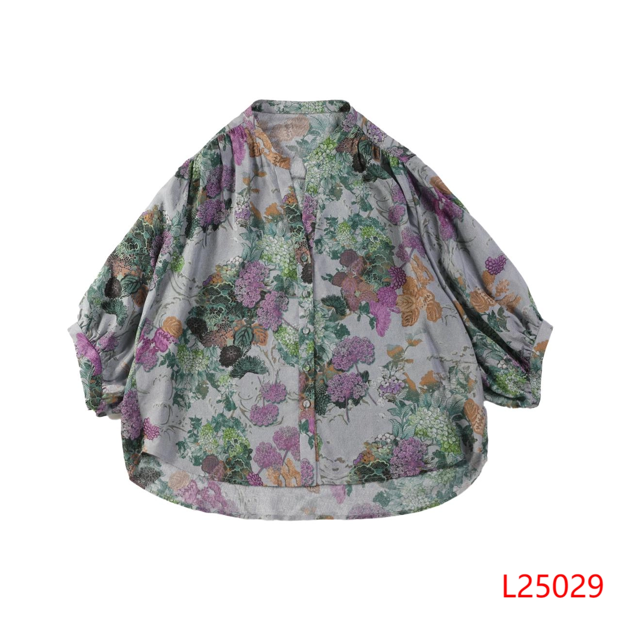 【小水专属】晶泡绉印花宽松打褶上衣25029