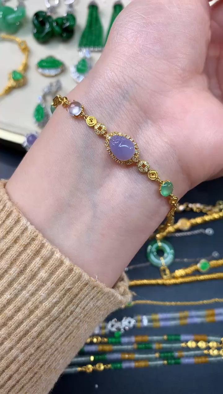 【闪购商品】翡翠手链18K金镶嵌A294|15000