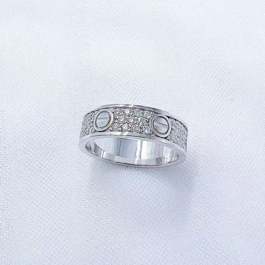 莫桑石铂金PT950镶嵌莫桑石满天星宽版戒指   抖音基地质检发货