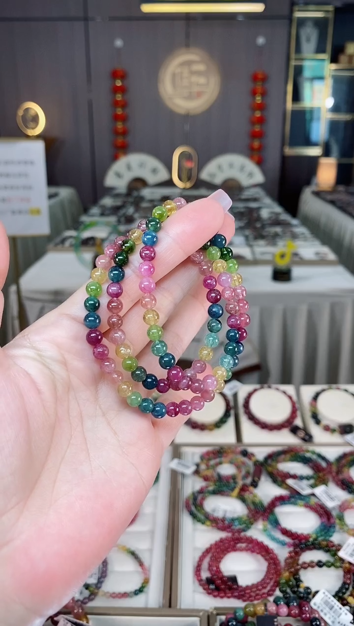 未镶嵌老矿碧玺彩虹三圈手串5mm+碧玺hon多样性发货一条