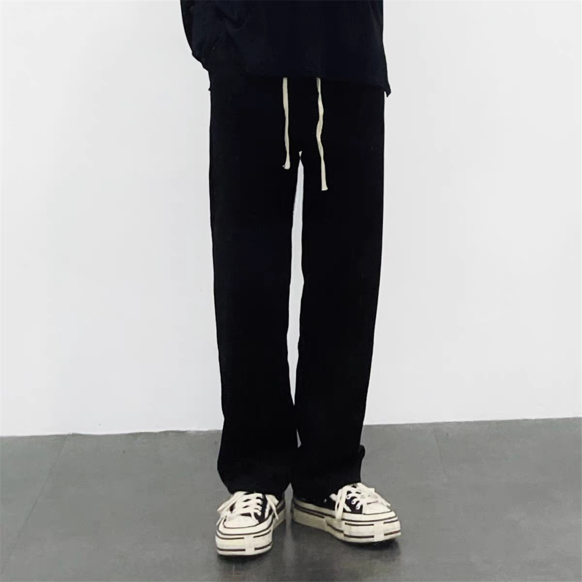 黑色直筒卫裤男春秋款美式宽松cleanfit百搭纯色休闲运动长裤