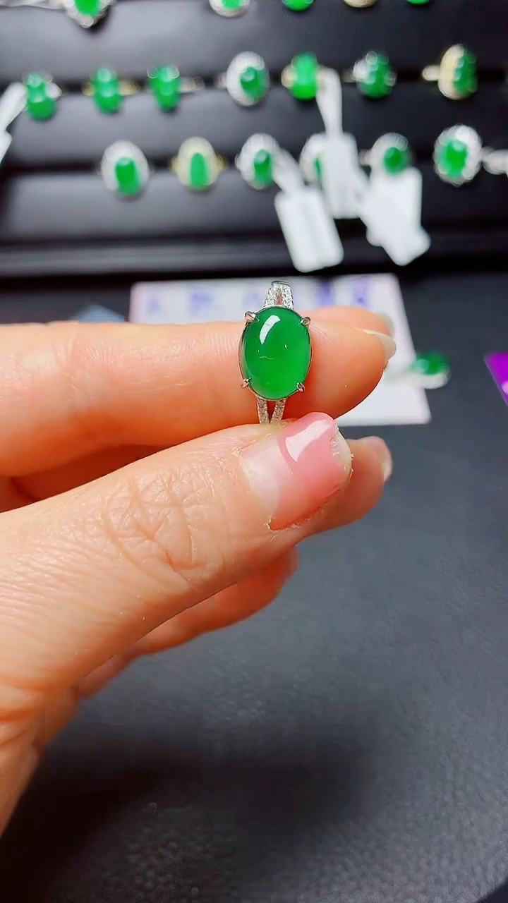 银S925镶嵌戒指翡翠天然翡翠A货s925银镶
