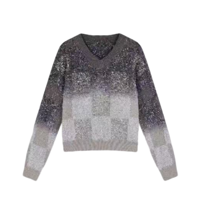 【VAZSLVE/全新奢品】捡漏 气质亮片棋盘格百搭慵懒针织套头衫TT226