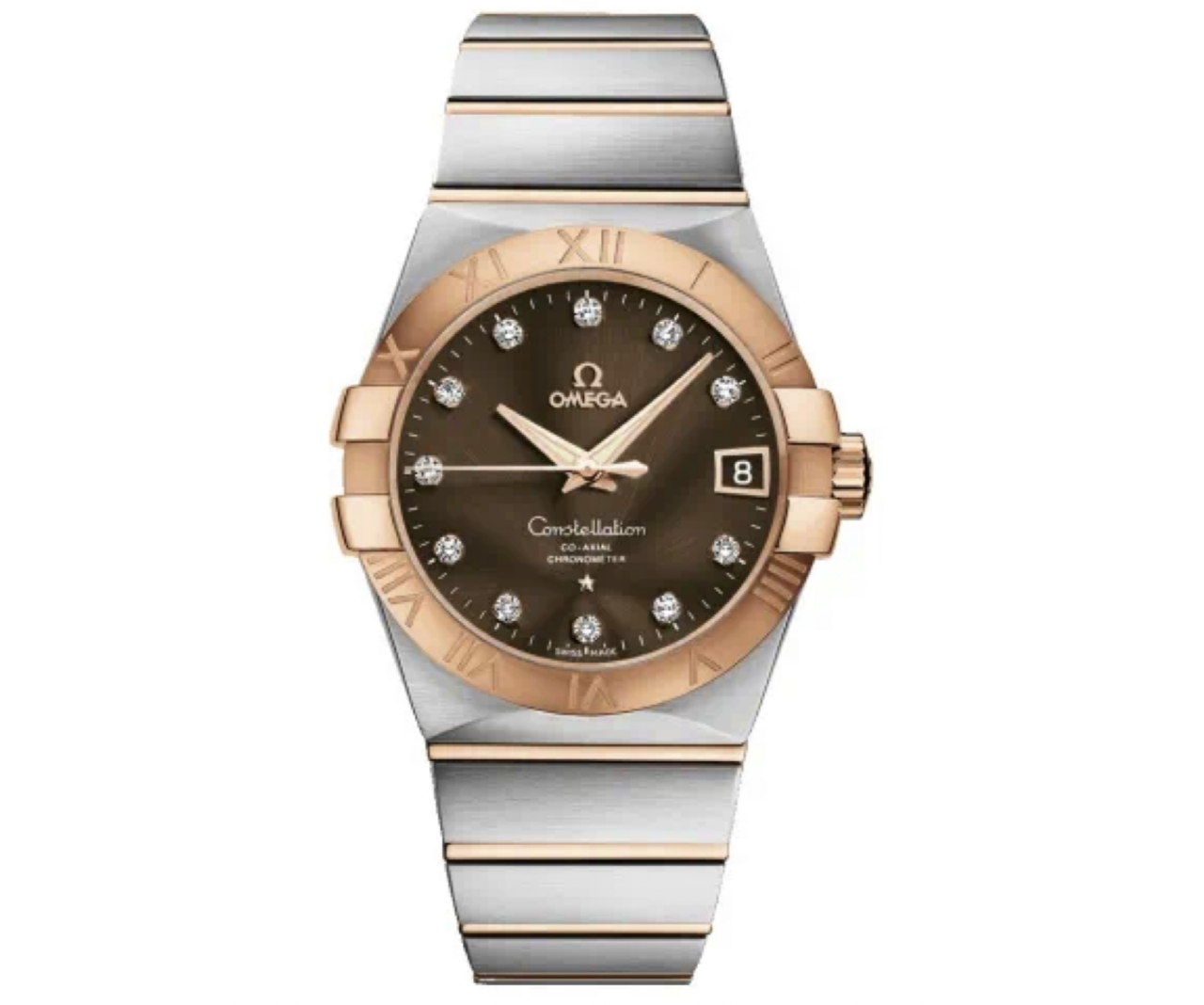 99新 Omega/欧米茄 欧米茄星座38盘玫瑰金咖盘内钻
