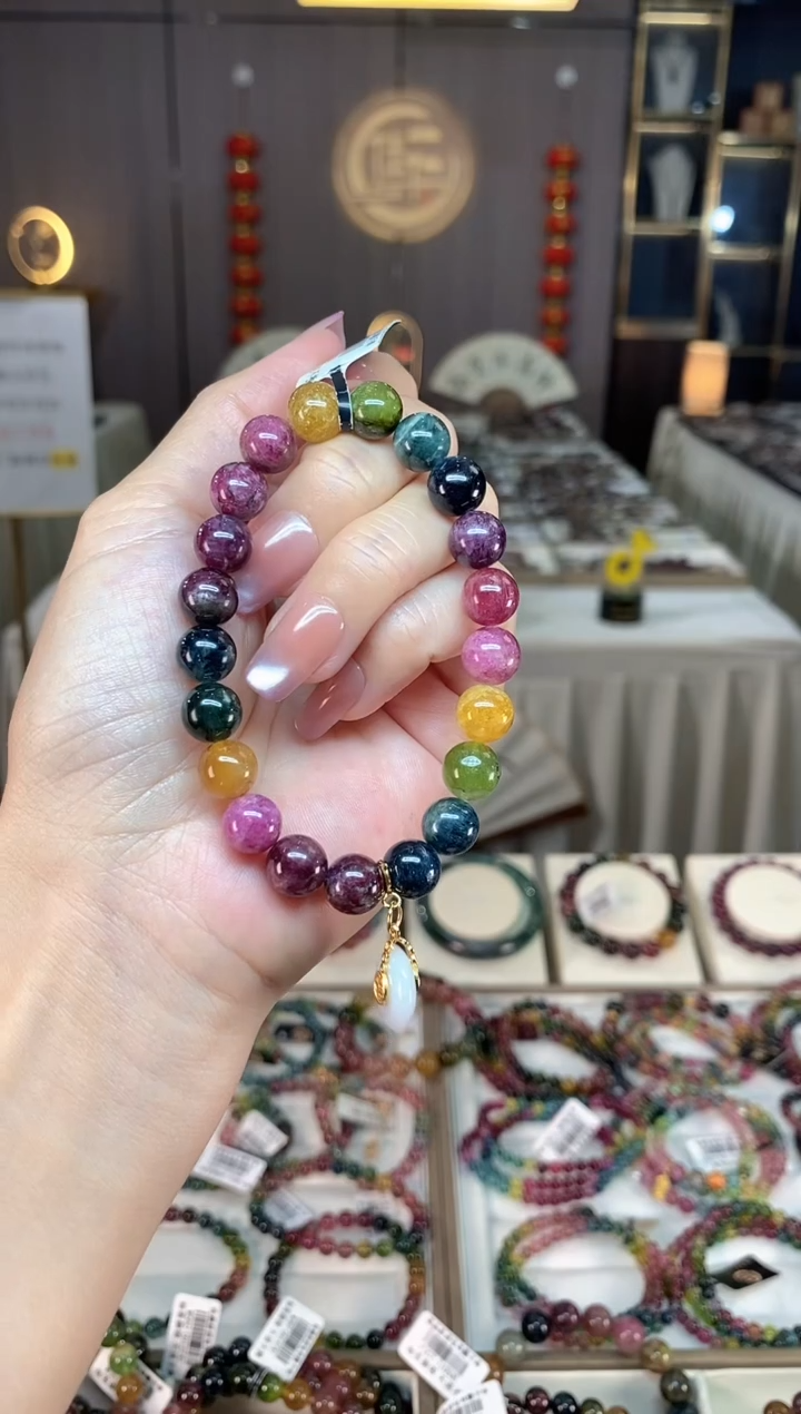 未镶嵌老矿碧玺彩虹单圈手串9mm+碧玺hon多样性发一条