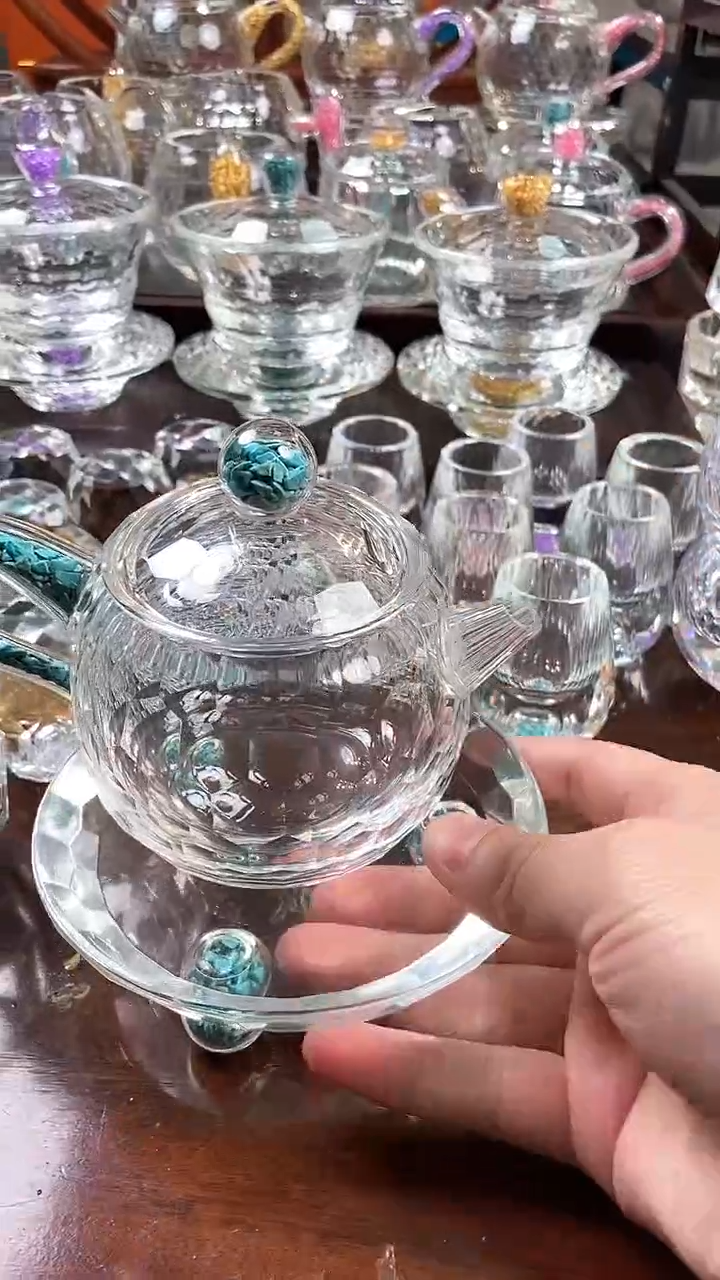 【闪购商品】玺宴新款水晶西施壶绿松石+B款壶承绿松石