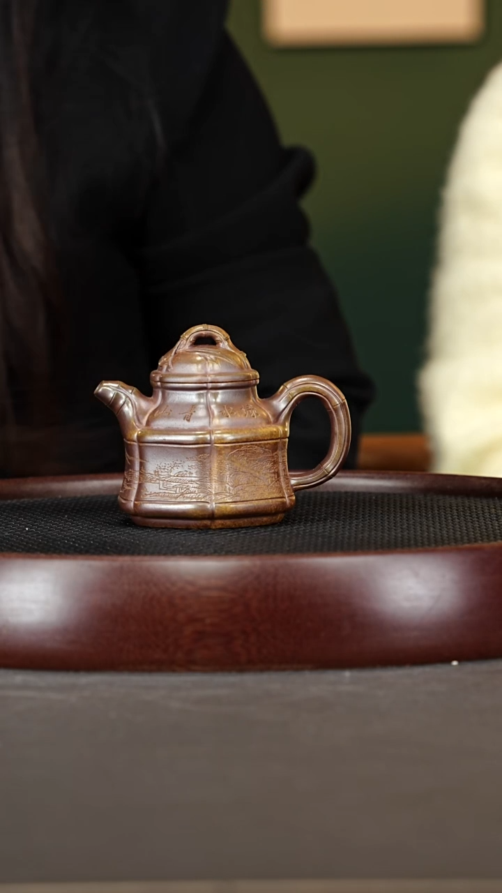 茶壶紫砂118HH六方竹鼎 冷金黄柴烧160cc