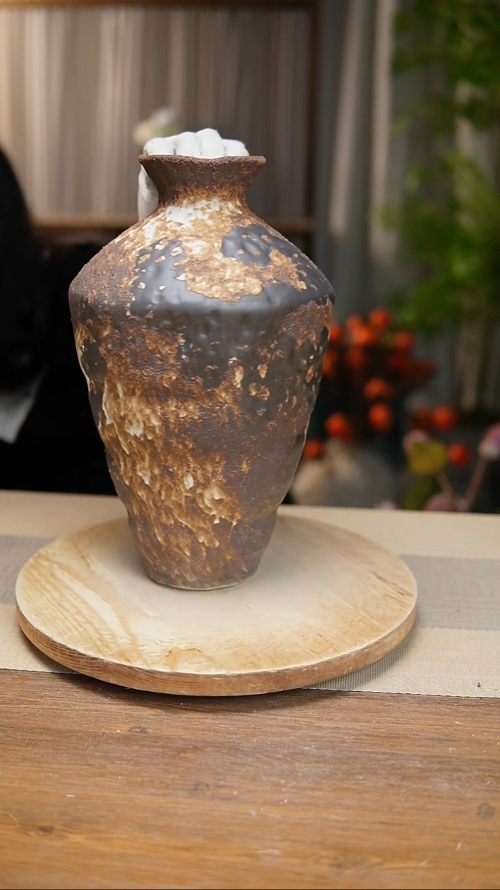 【闪购商品】陶瓷 花器诧寂棕高脚