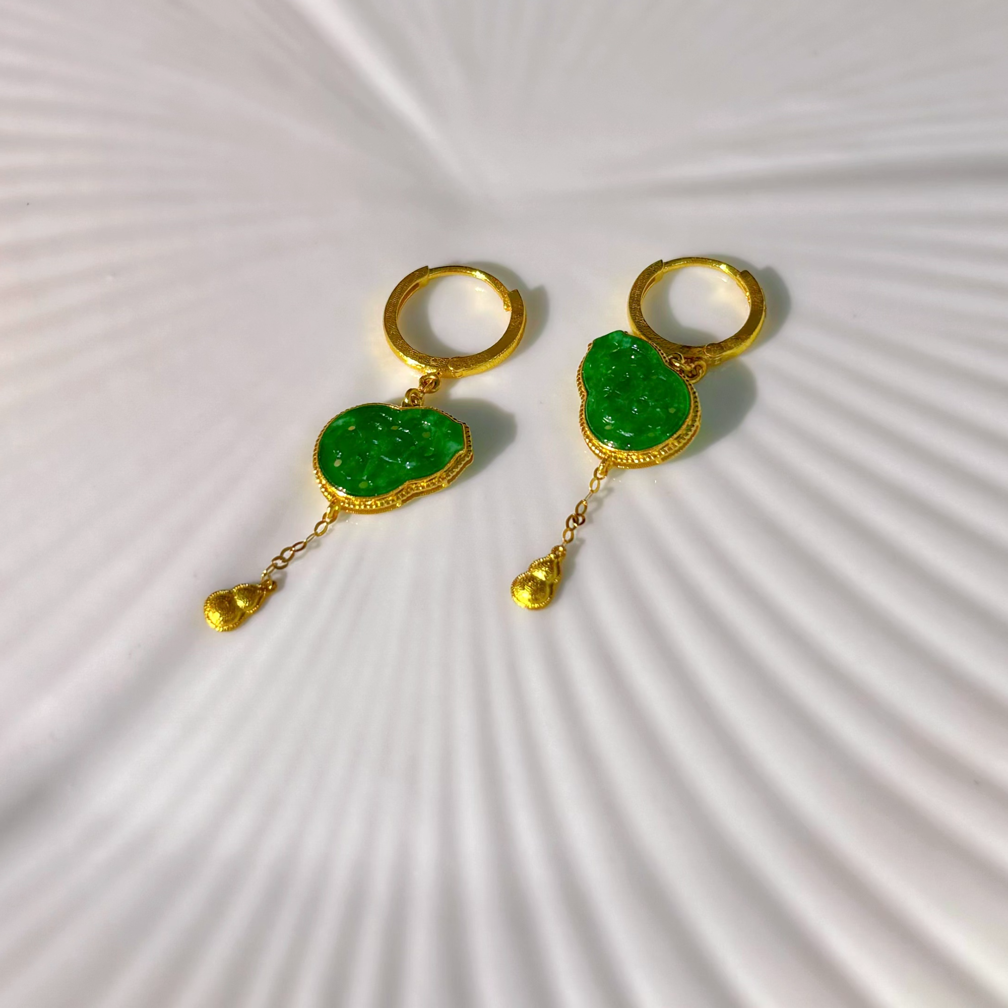 翡翠葫芦耳扣 18k金 3152 多样性发一对