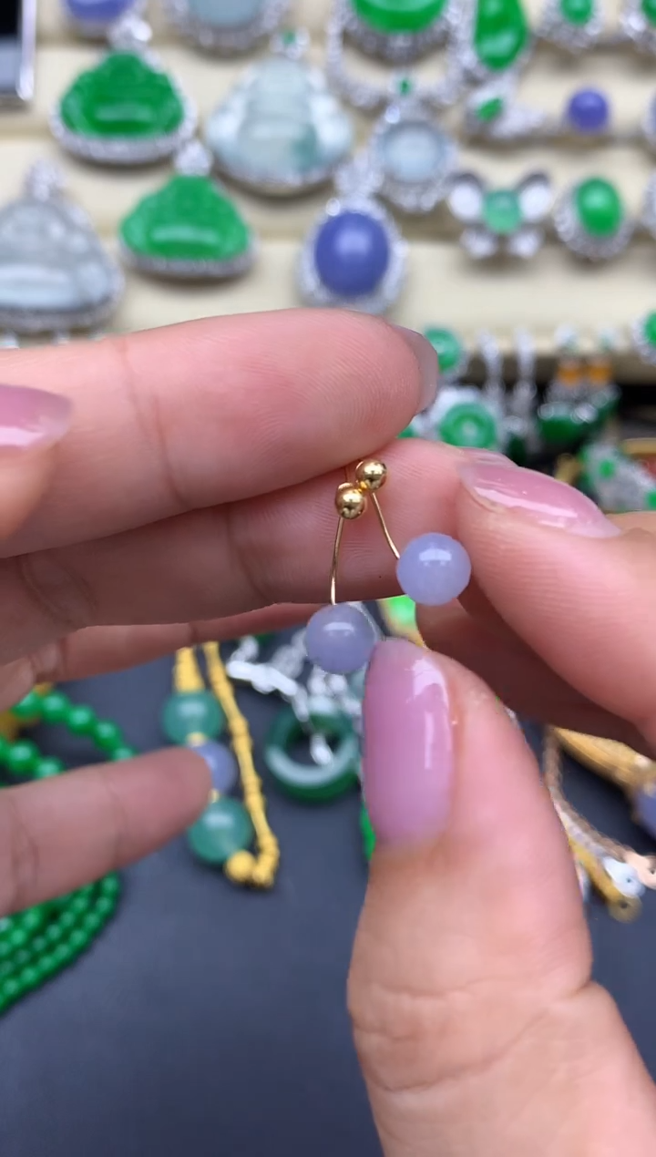 翡翠18K金镶嵌耳饰245-中国好珍宝