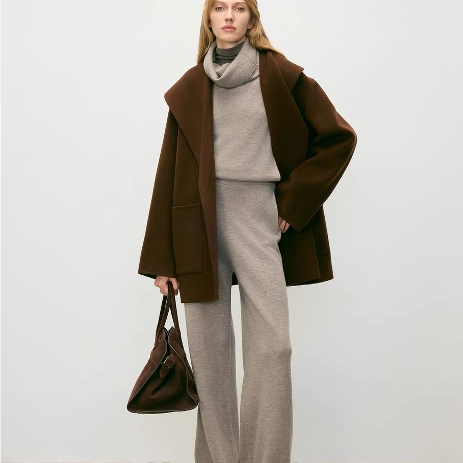 L13-【软黄金&10羊绒】莹家翻领中长款双面呢大衣2025新款显年轻