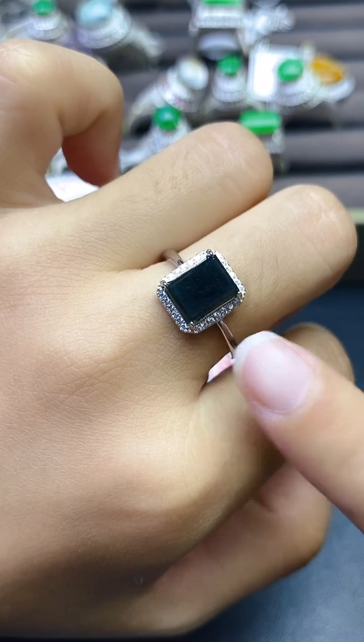 翡翠戒指银S925镶嵌百内无证书