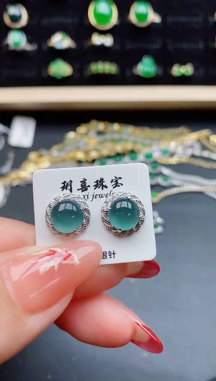 【闪购商品】翡翠耳饰银S925镶嵌058550