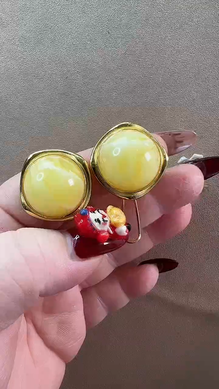 【闪购商品】琥珀耳饰银S925镶嵌耳环